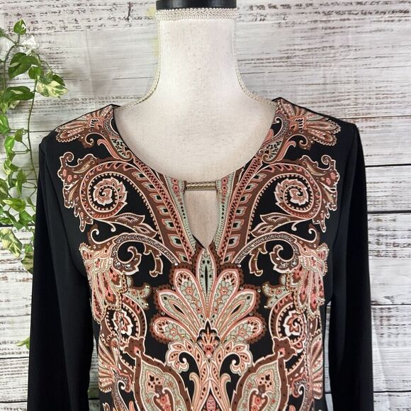 JM Collection DRess size Medium black Brown Paisley Straight Sheath Stretch Knee - Picture 6 of 16